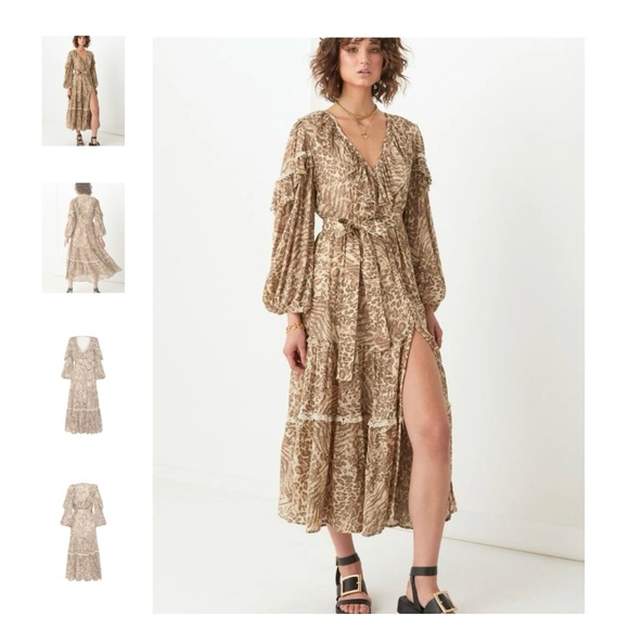 Spell & The Gypsy Leopard Print button detail ruffledAda Gown Size XSmall Boho - Picture 6 of 16